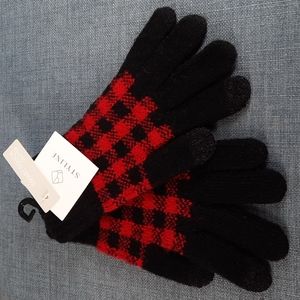 Red Black Buffalo Check Plaid Knit Gloves Winter Fall Outerwear Acrylic Wool